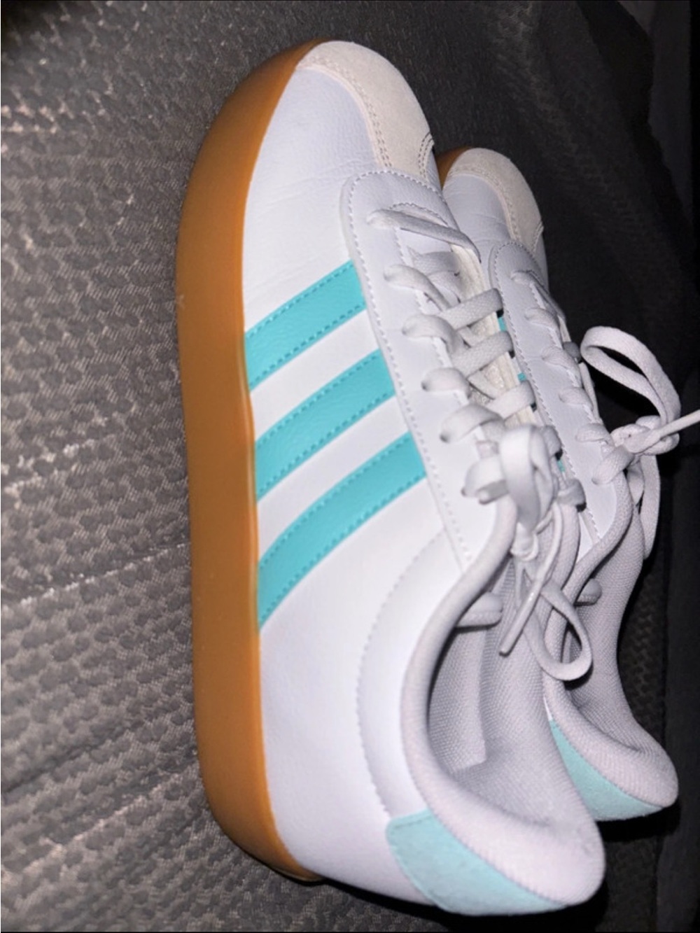 adidas Women's White Sneakers with Teal Stripes and Gum Platform